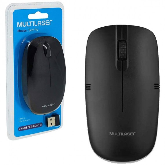 Mouse Sem Fio 2.4GHZ 1200 DPI Usb Preto - Multilaser