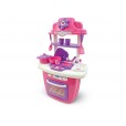 Cozinha Portátil com Rodas e Alça, 16 Acessórios, Colorida/Rosa